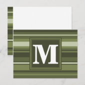 Olijfgroene monogram strepen briefkaart (Voorkant / Achterkant)