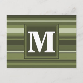 Olijfgroene monogram strepen briefkaart
