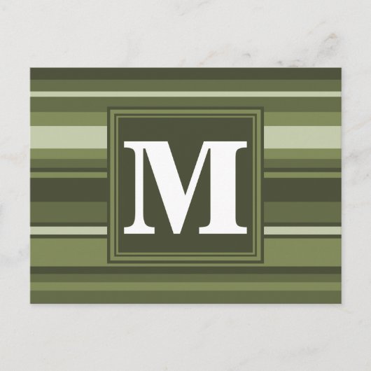 Olijfgroene monogram strepen briefkaart (Voorkant)