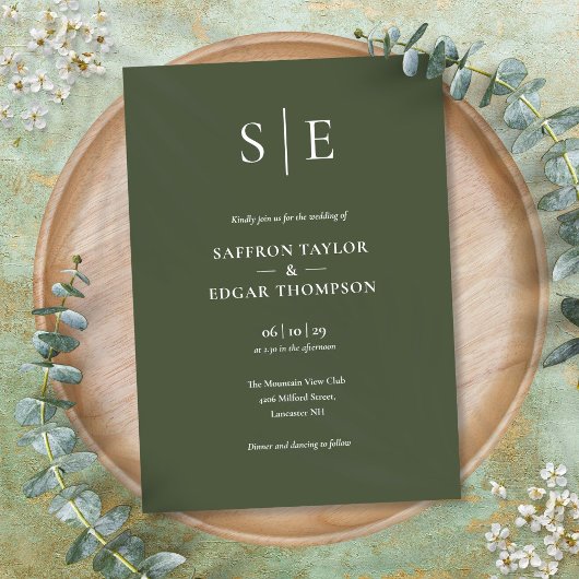 Olijfgroene Monogram Trouw Kaart