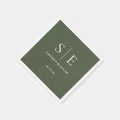 Olijfgroene Monogram Trouw Servet (Hoek)