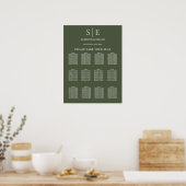 Olijfgroene Monogram Trouw Stoelenplattegrond Poster (Keuken)
