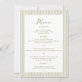 Olijfgroene monogram trouwmenu kaart