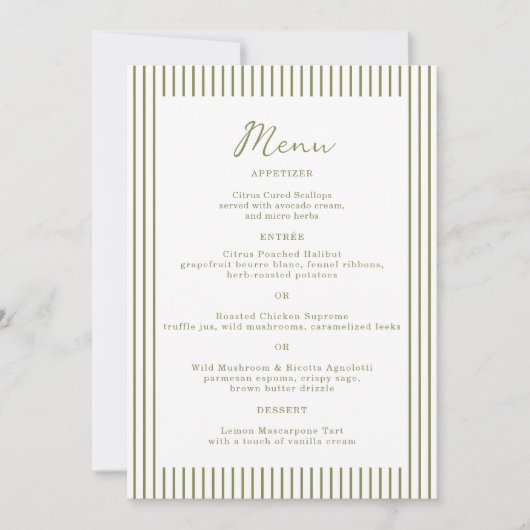 Olijfgroene monogram trouwmenu kaart (Voorkant)
