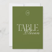Olijfgroene Monogram Trouwtafel Nummerkaart Kaart (Voorkant)