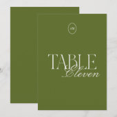 Olijfgroene Monogram Trouwtafel Nummerkaart Kaart (Voorkant / Achterkant)