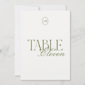 Olijfgroene Monogram Trouwtafel Nummerkaart Kaart (Voorkant)