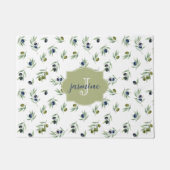 Olijfgroene Monogramnaam Watercolor Chic Patroon Deurmat (Voorkant)