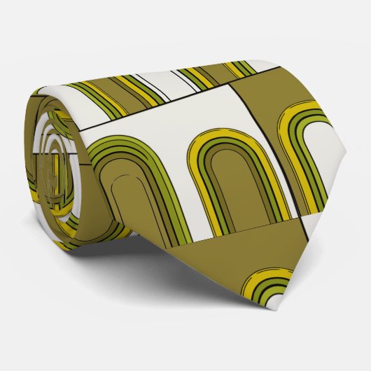 Olijfgroene mosterd geel Mid-Century Modern Stropdas (Opgerold)