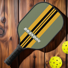 Olijfgroene Nachtlicht Rally Strepen met Naam Pickleball Paddle