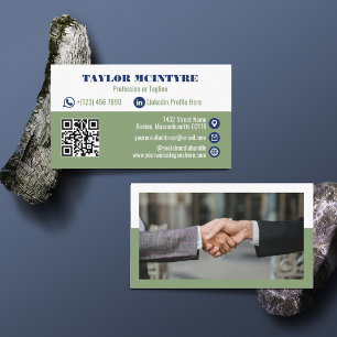 Olijfgroene & Navy Blauwe Professionele Iconen QR  Visitekaartje