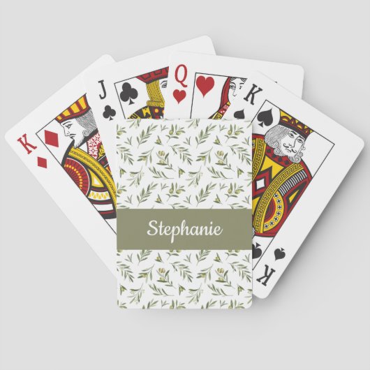 Olijfgroene olijven waterverf monogram naam pokerkaarten (Achterkant)