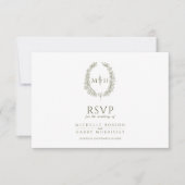 Olijfgroene ovaal blad monogram maaltijd RSVP brui (Voorkant)