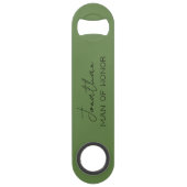 Olijfgroene Persoonlijke Man van Eer Speed Flessenopener (Voorkant)