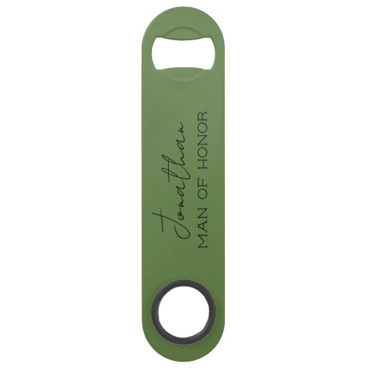 Olijfgroene Persoonlijke Man van Eer  Speed Flessenopener (Voorkant)