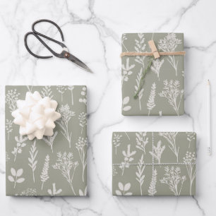 Olijfgroene planten en kruiden patroon bloemendeco inpakpapier vel