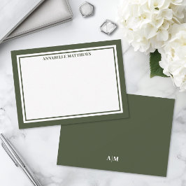 Olijfgroene Rand Minimalistische Monogram Notitiekaartje