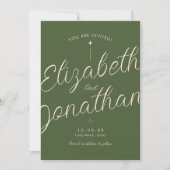 Olijfgroene Retro Moderne Vet Script Foto Bruiloft Save The Date (Voorkant)