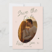 Olijfgroene Retro Moderne Vet Script Foto Bruiloft Save The Date (Achterkant)