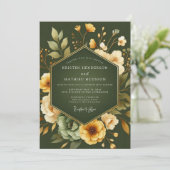 Olijfgroene Romantische Botanische Bruiloft Kaart (Staand voorkant)