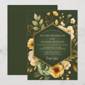 Olijfgroene Romantische Botanische Bruiloft Kaart (Voorkant / Achterkant)