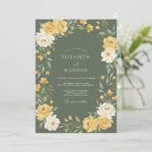 Olijfgroene Roos Vintage Bruiloft Kaart (Staand voorkant)