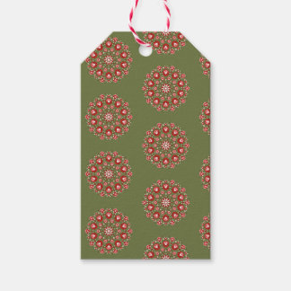 Olijfgroene rosemaling cadeaulabel