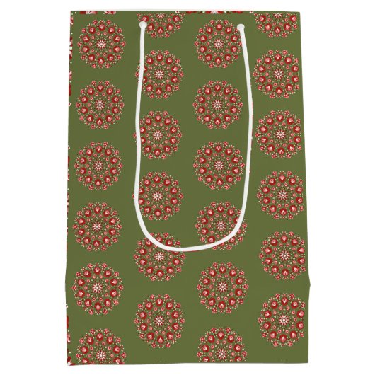 Olijfgroene rosemaling medium cadeauzakje (Achterkant)