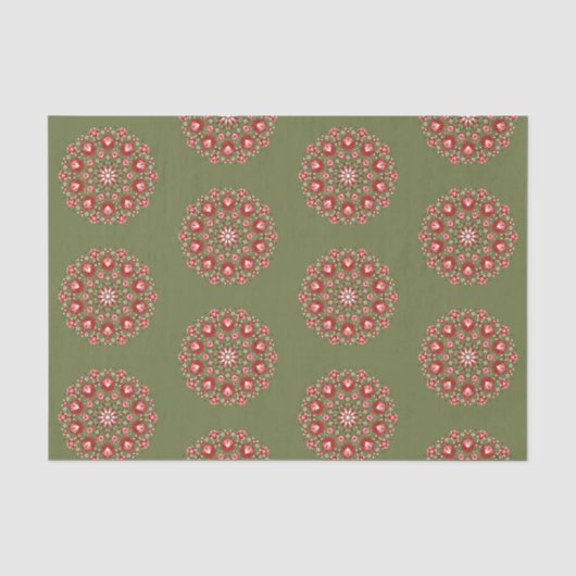 Olijfgroene rosemaling tissuepapier (Voorkant)