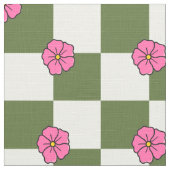Olijfgroene roze geblokte polyestere stof (Close Up)