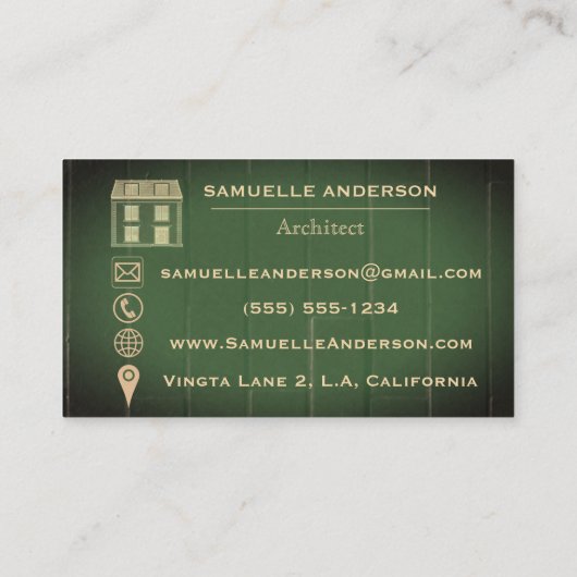 olijfgroene rustieke architectenconstructie visitekaartje (Achterkant)