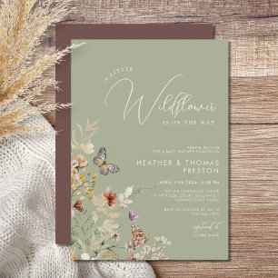 Olijfgroene Rustieke Wilde Bloem Baby Shower Kaart