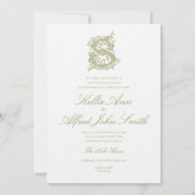 Olijfgroene "S" Monogram Huwelijksuitnodiging
