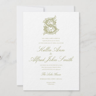 Olijfgroene "S" Monogram Huwelijksuitnodiging Kaart