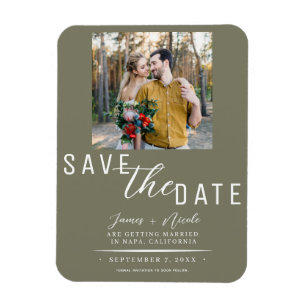 Olijfgroene Save the Date Foto Bruiloft Magneet
