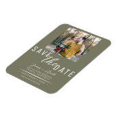 Olijfgroene Save the Date Foto Bruiloft Magneet (Linkerzijde)