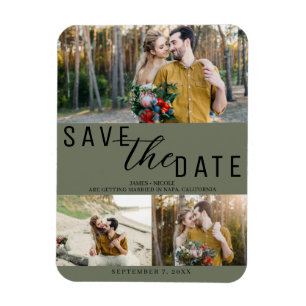 Olijfgroene Save the Date Trouw 3 foto's Magneet
