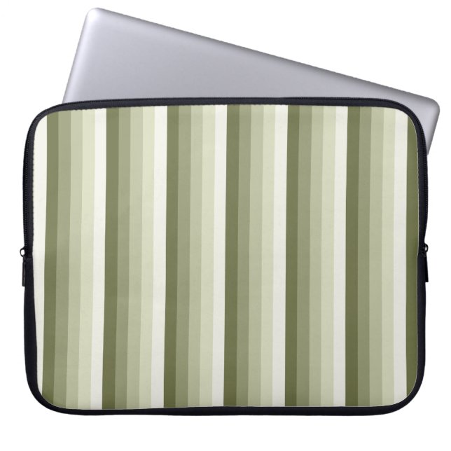 Olijfgroene schaduwstrepen laptop sleeve (Voorkant)