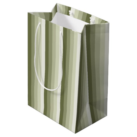 Olijfgroene schaduwstrepen medium cadeauzakje (Achterkant Gekanteld)