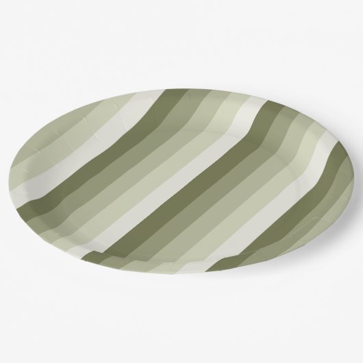 Olijfgroene schaduwstrepen papieren bordje (Gekanteld)