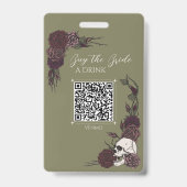 Olijfgroene Schedel Koop Bruid Drank QR Badge (Voorzijde)