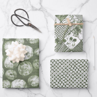 Olijfgroene Schilderachtige Bloemenkunst & Blokpri Inpakpapier Vel