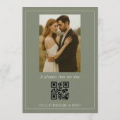 Olijfgroene Script Foto QR Code Trouwkaart Kaart (Achterkant)