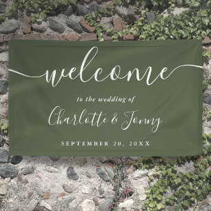 Olijfgroene script huwelijksbegroeting spandoek