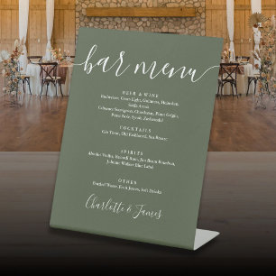 Olijfgroene Signature Script Trouw Bar Menu Reclamebord Met Voetstuk