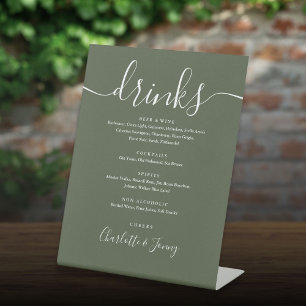 Olijfgroene Signature Script Trouw Dranken Menu Reclamebord Met Voetstuk