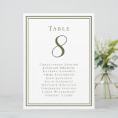 Olijfgroene stoelindeling bruiloft gast tafel numm kaart (Staand voorkant)