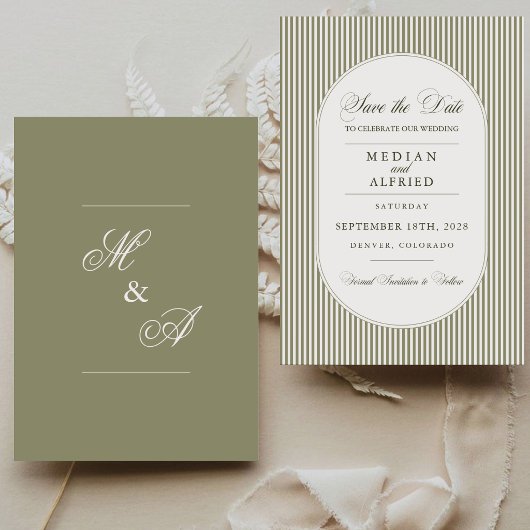 Olijfgroene Streep Calligrafie Script Bruiloft Save The Date