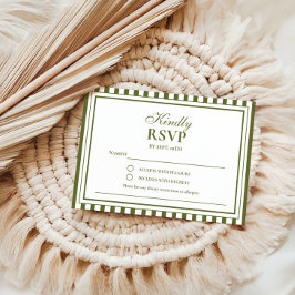 Olijfgroene Streep Old Money Trouwuitnodiging RSVP Kaartje