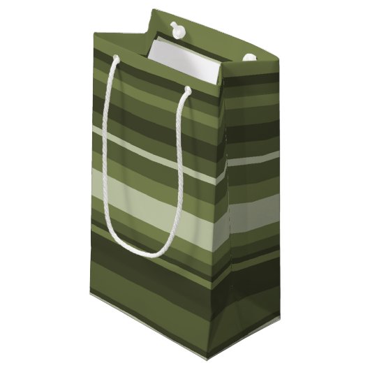 Olijfgroene strepen klein cadeauzakje (Voorkant Gekanteld)
